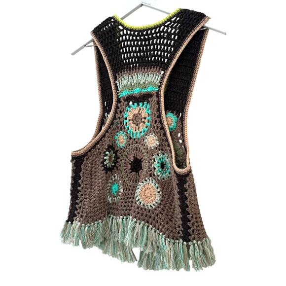 Free People Desert Rose Crochet Fringe Vest Multicolor Boho Festival Medium - Picture 8 of 9